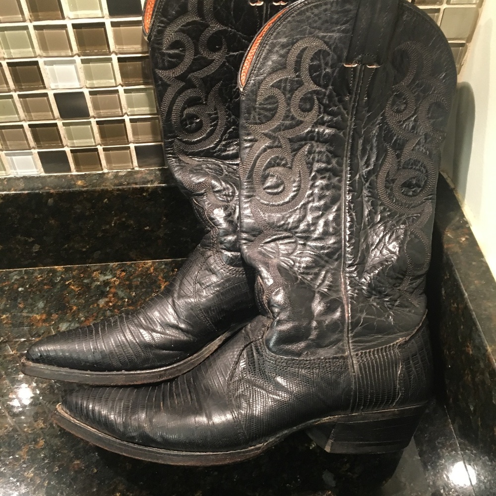 Black lizard Nocona Boots handmade genuine leather and reptile skin boots